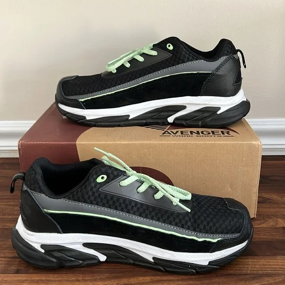Avenger Black and Green Safety Toe Work Sneakers‎ Women’s 8 Wide - Picture 6 of 11